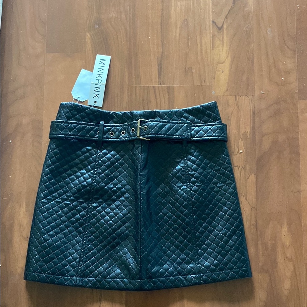 MINKPINK Black faux leather Quilted Skirt new
